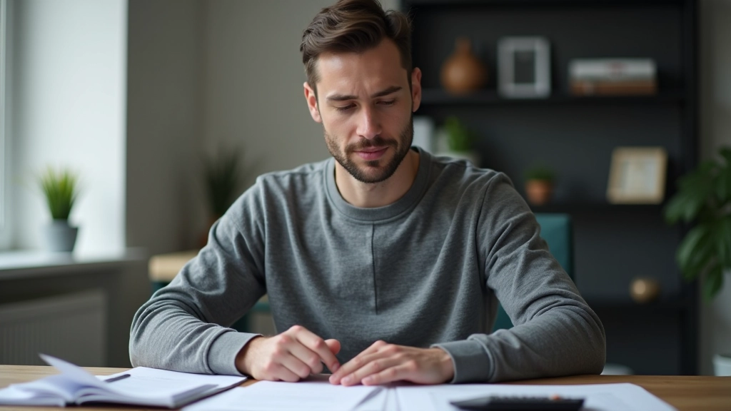 Homme assis à un bureau avec des graphiques et des calculs d'épargne sur papier